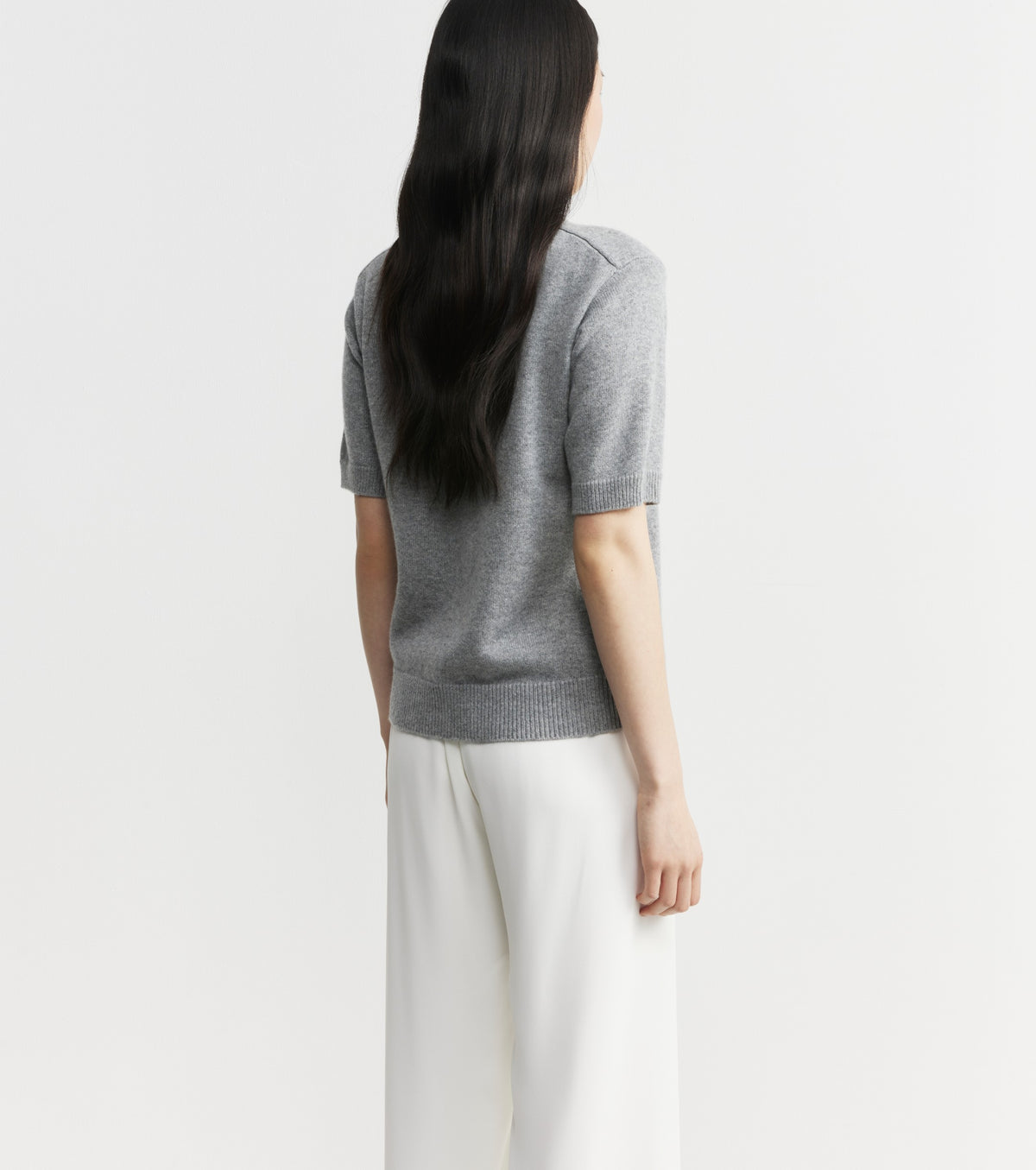 Cashmere Short Sleeve Cardigan - Dark Grey Melange