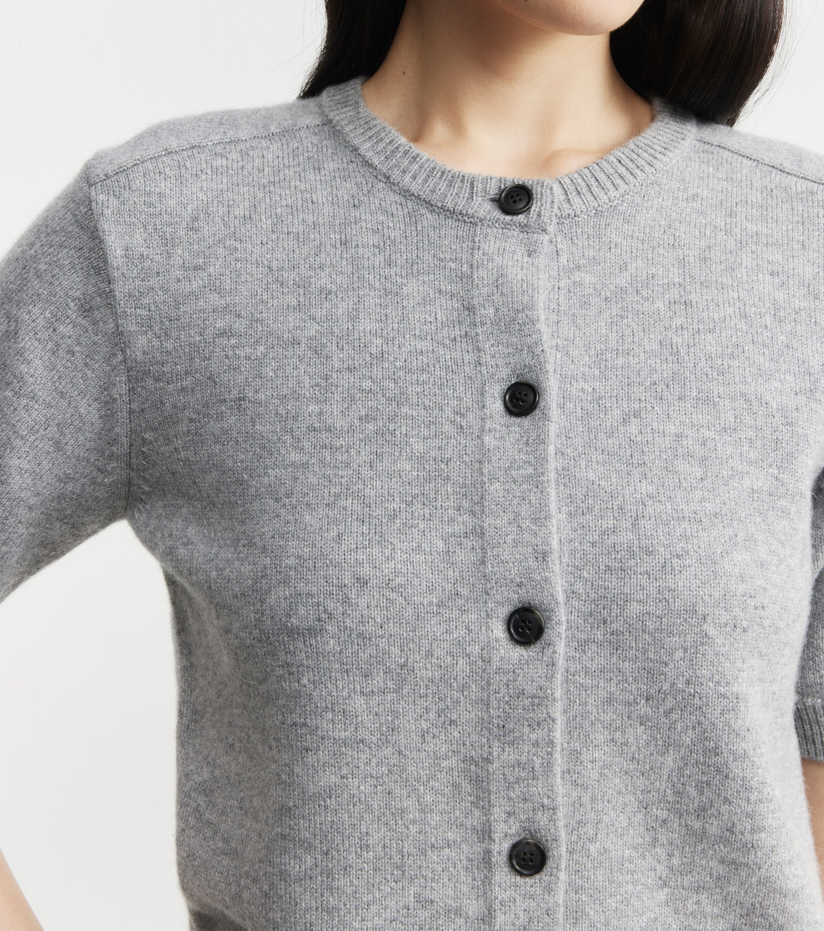 Cashmere Short Sleeve Cardigan - Dark Grey Melange