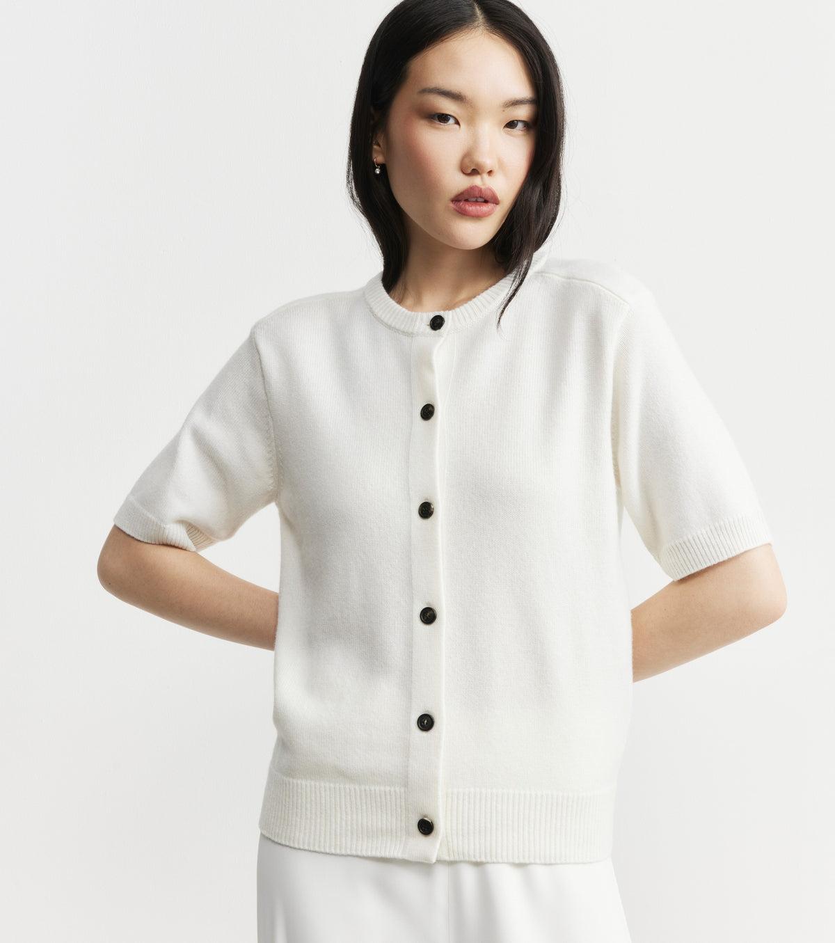 Cashmere Short Sleeve Cardigan - White