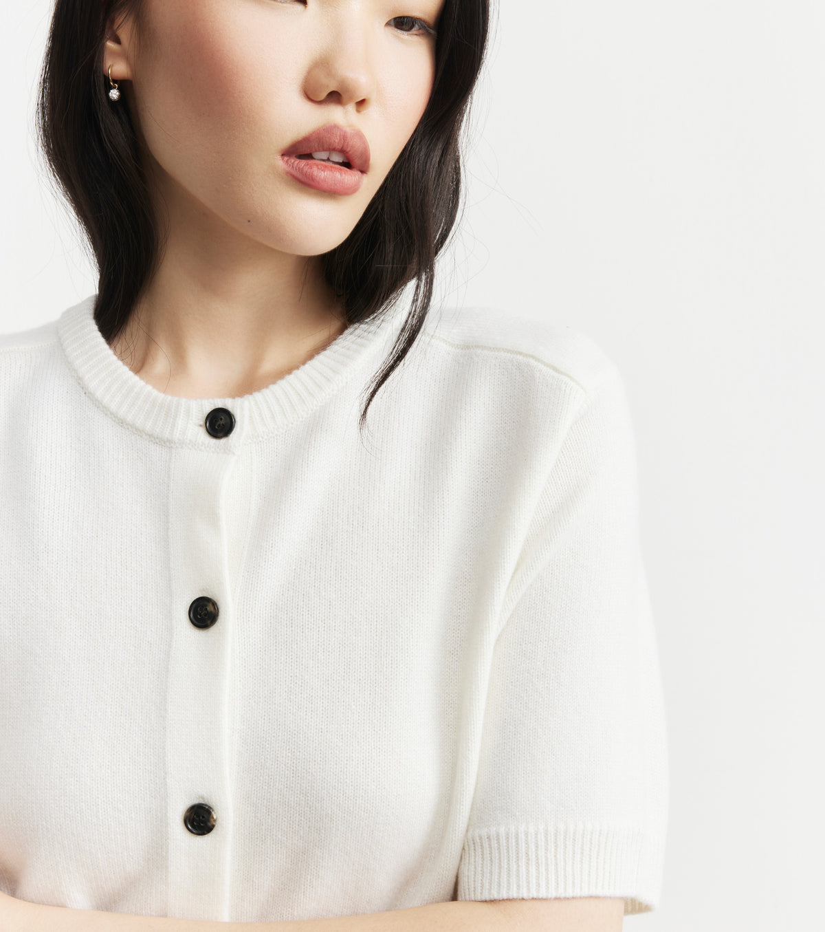 Cashmere Short Sleeve Cardigan - White
