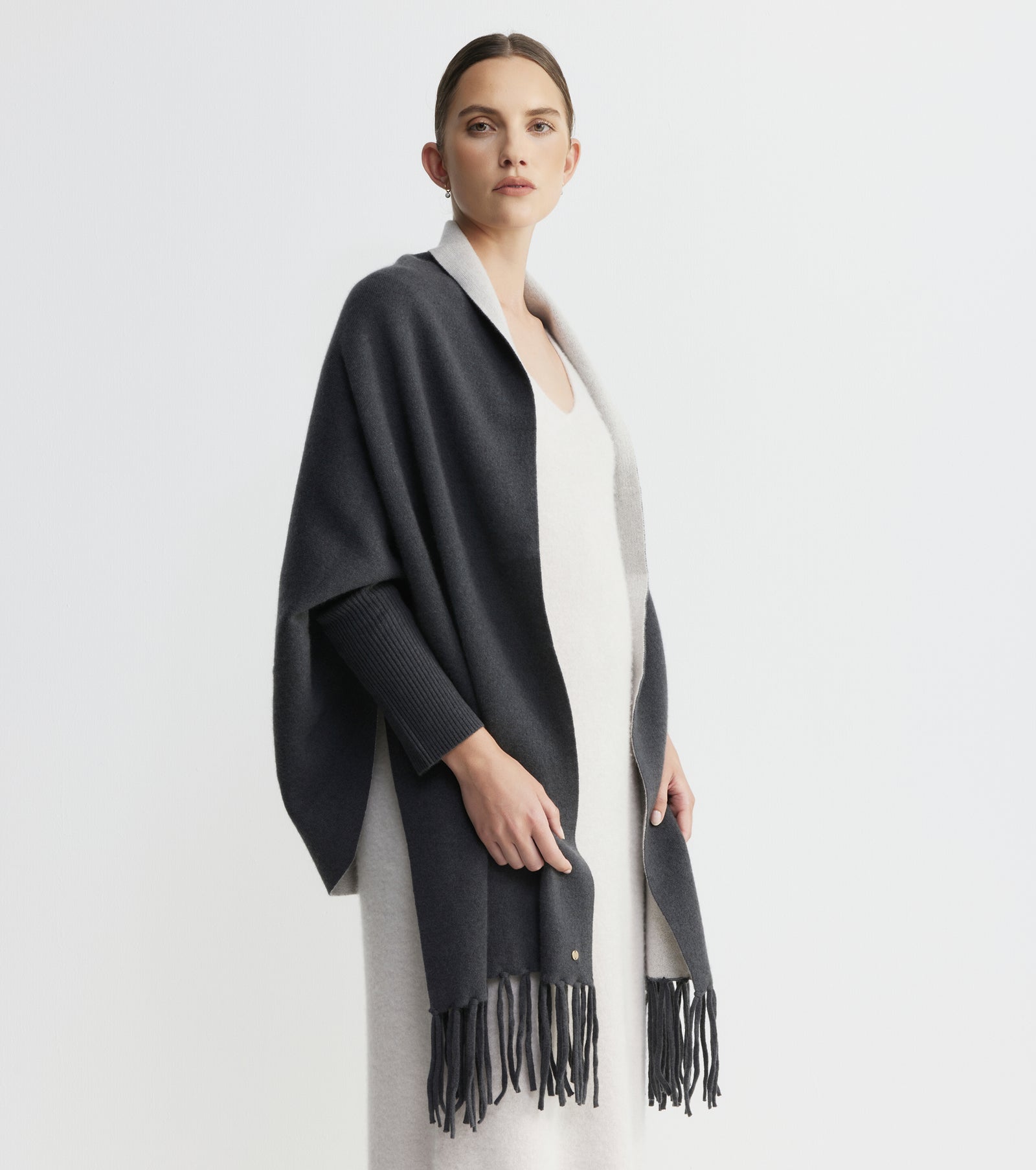 Cashmere Double Sided Jacket - Steel/Pebble