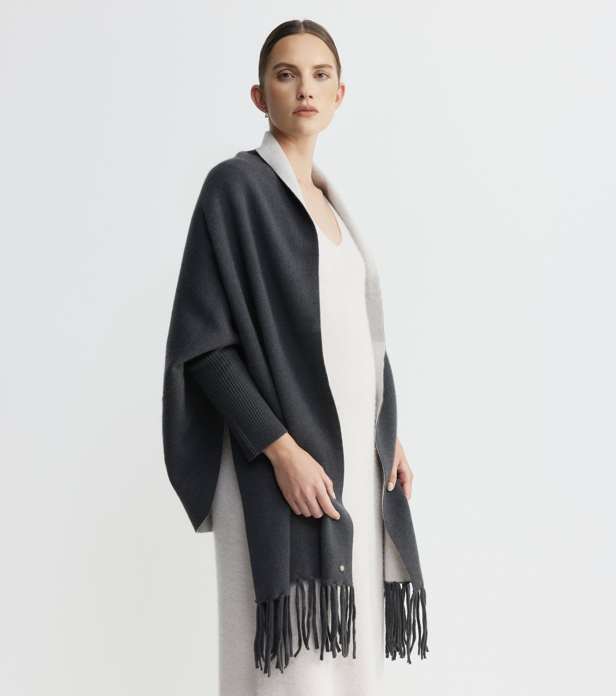 Cashmere Double Sided Jacket - Steel/Pebble