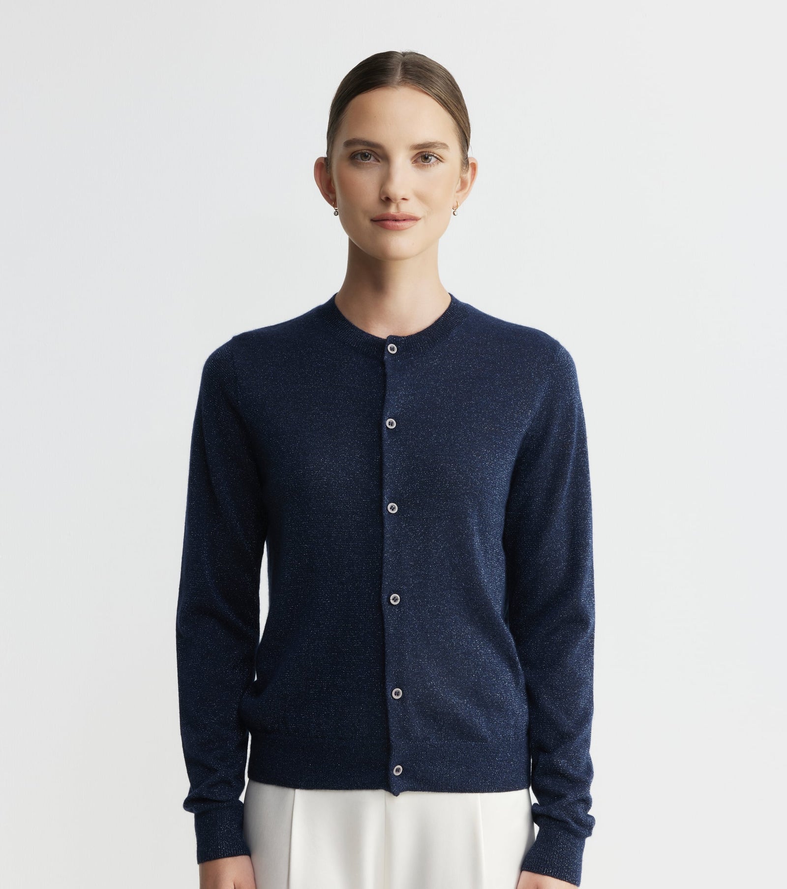 Cashmere Lurex Crew Cardigan - Sapphire